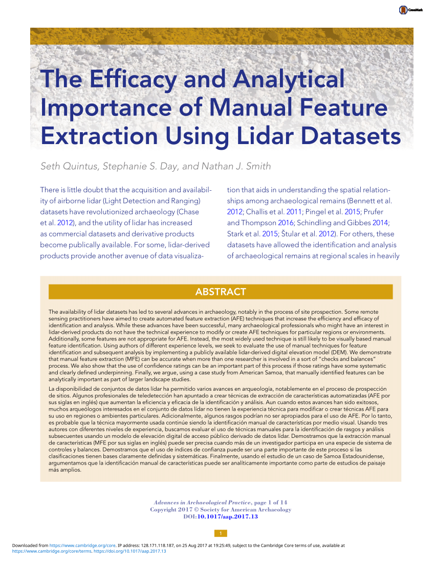 Pdf The Efficacy And Analytical Importance Of Manual Feature Extraction Using Lidar Datasets