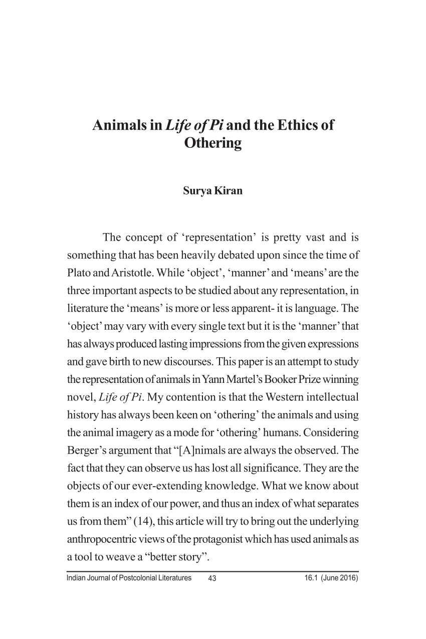 PDF) Animals in Life of Pi and the Ethics of Othering
