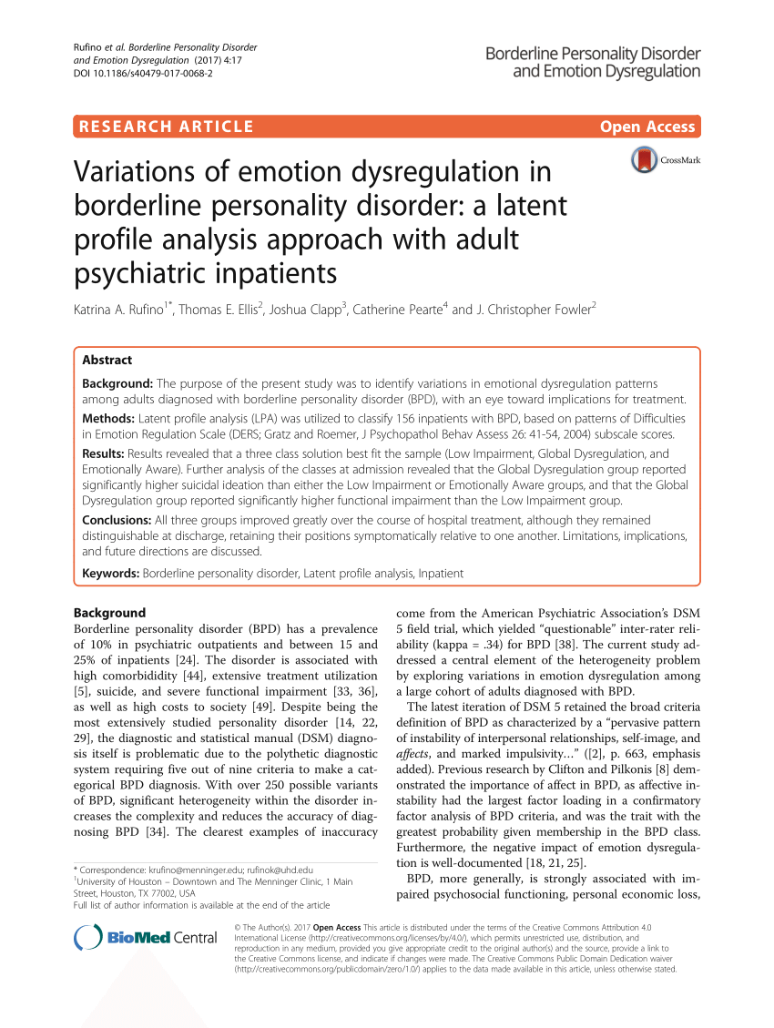 PDF) Variations of emotion dysregulation in borderline personality ...