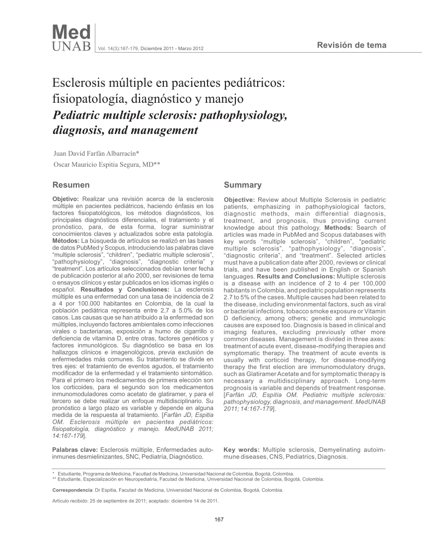 Pdf Esclerosis Multiple En Pacientes Pediatricos Fisiopatologia Diagnostico Y Manejo