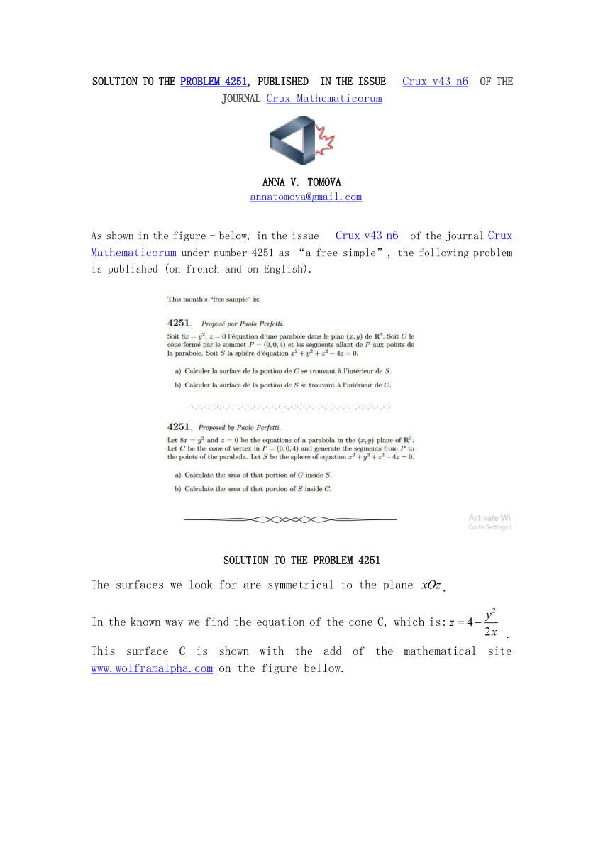 Pdf Solution To The Problem 4251 Published In The Issue Crux V43 N6 Of The Journal Crux Mathematicorum