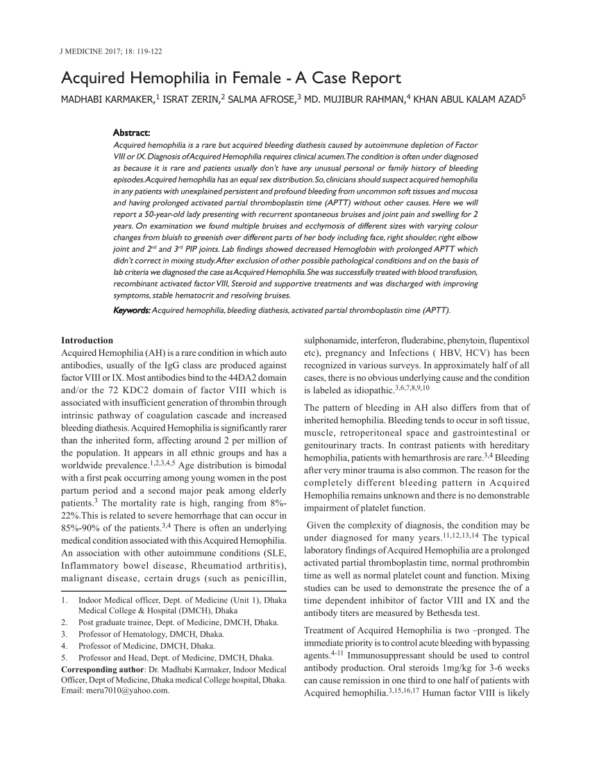 (PDF) Acquired Hemophilia in Female - A Case Report