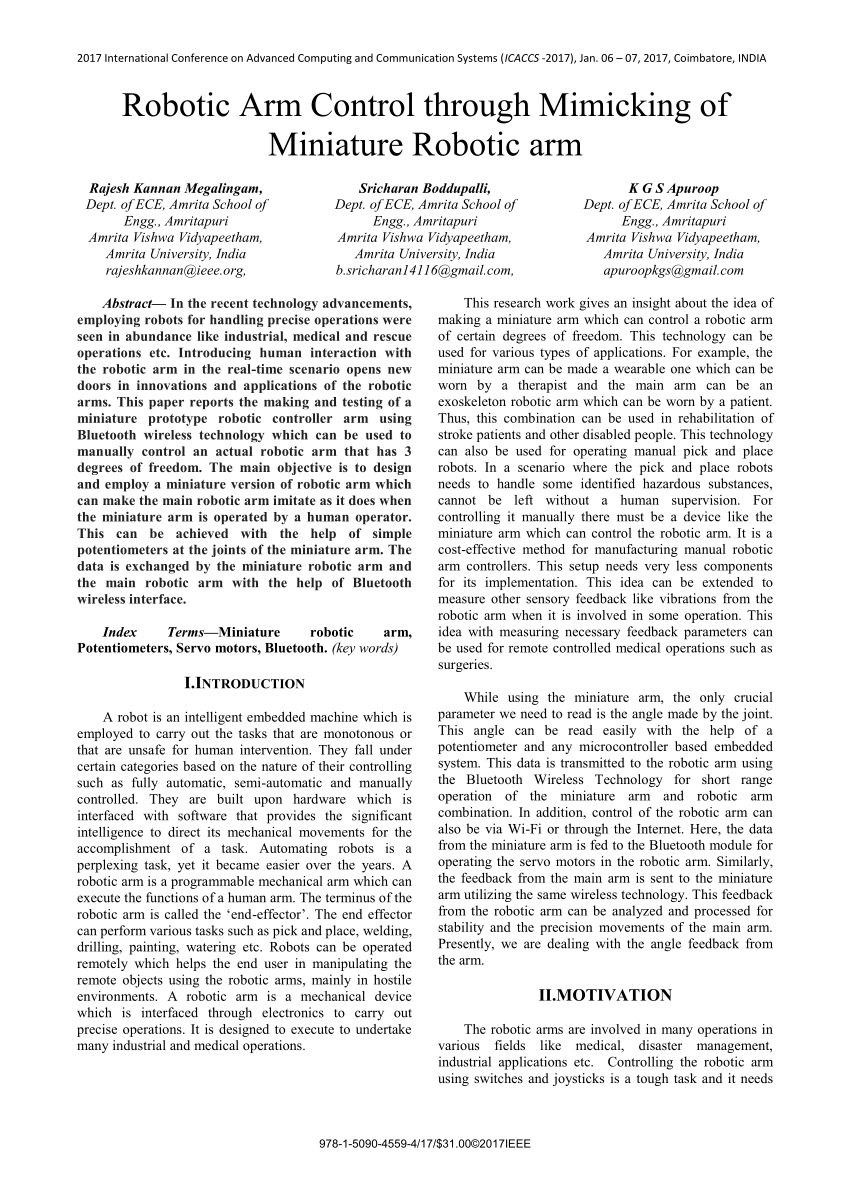 ieee papers on robotic arm