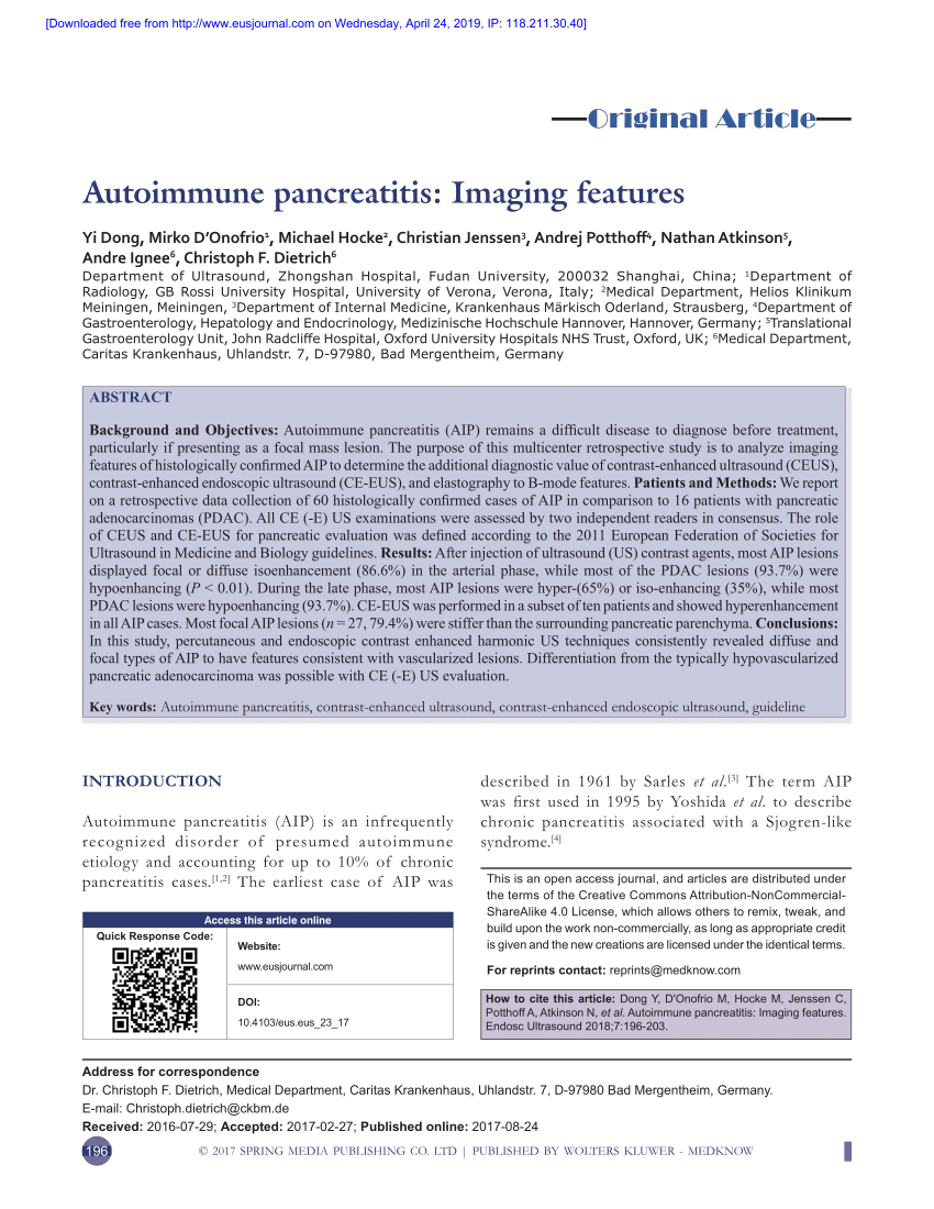 PDF Autoimmune Pancreatitis Imaging Features