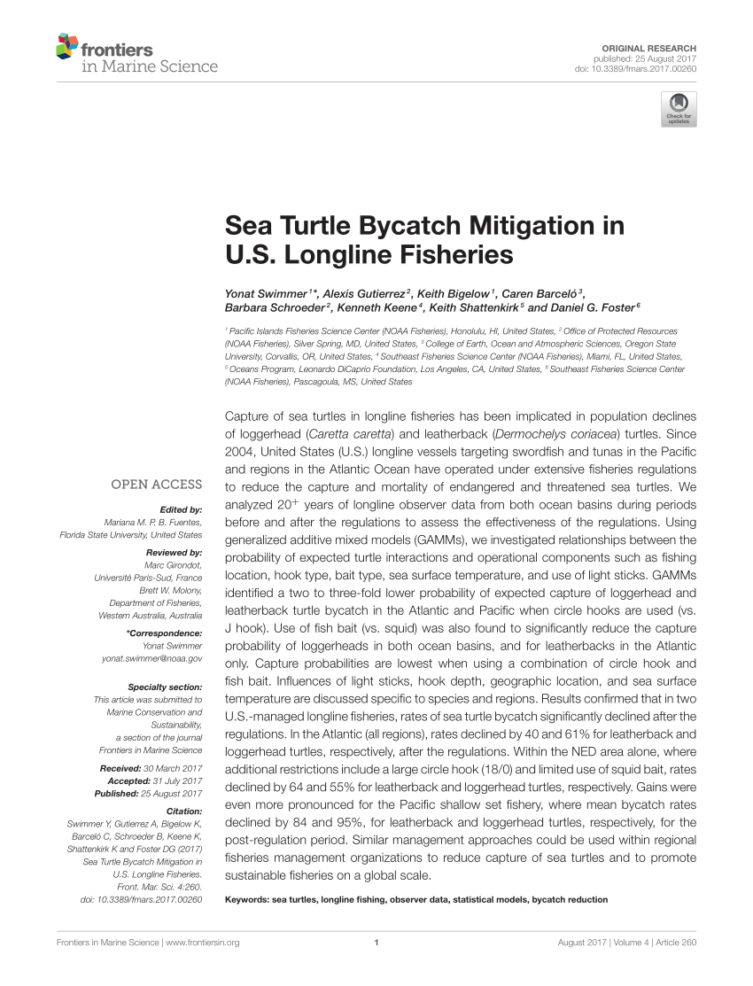 Pdf Sea Turtle Bycatch Mitigation In U S Longline Fisheries