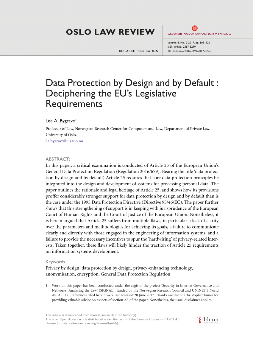 PDF) Data Protection by Design and by Default : Deciphering the ...