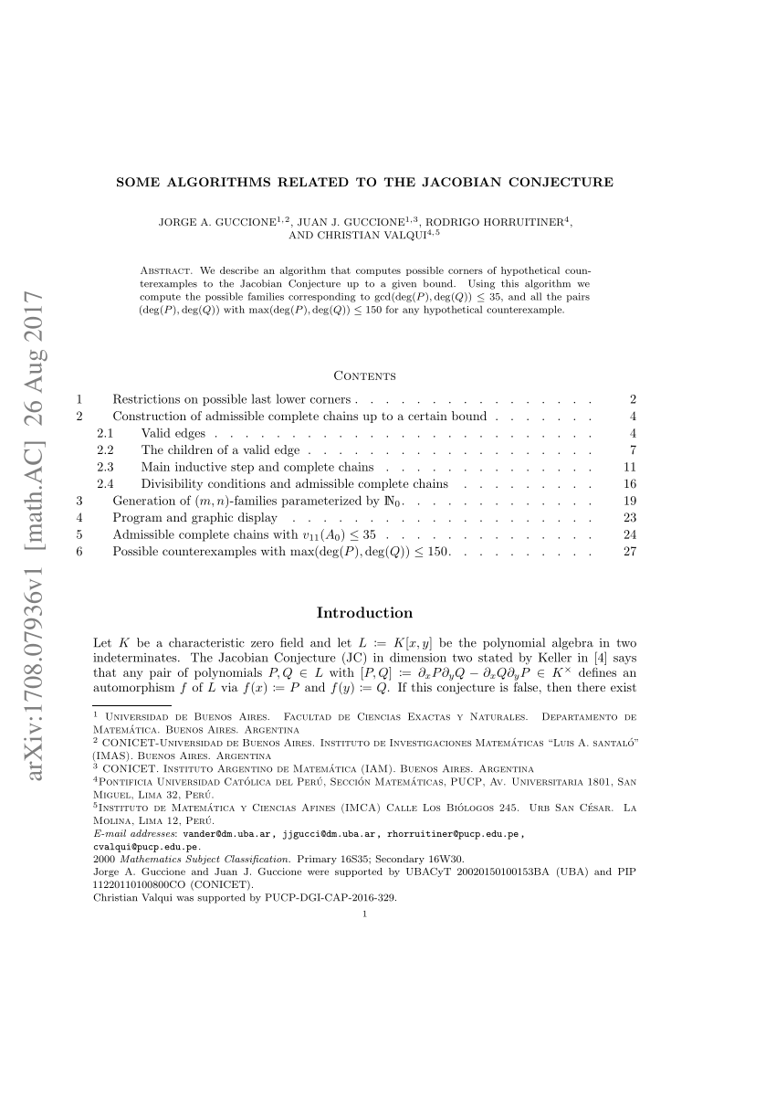 Pdf Some Algorithms Related To The Jacobian Conjecture