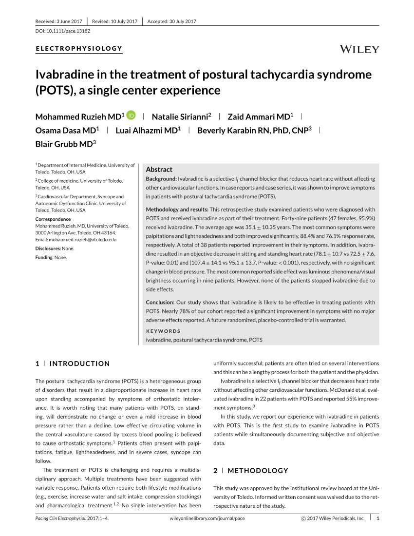 PDF) Randomized Trial of Ivabradine in Patients With Hyperadrenergic  Postural Orthostatic Tachycardia Syndrome