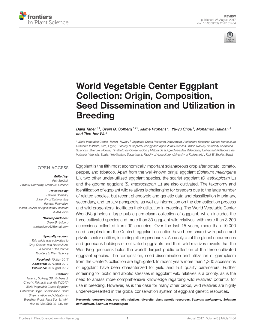 Pdf World Vegetable Center Eggplant Collection Origin Composition Seed Dissemination And Utilization In Breeding