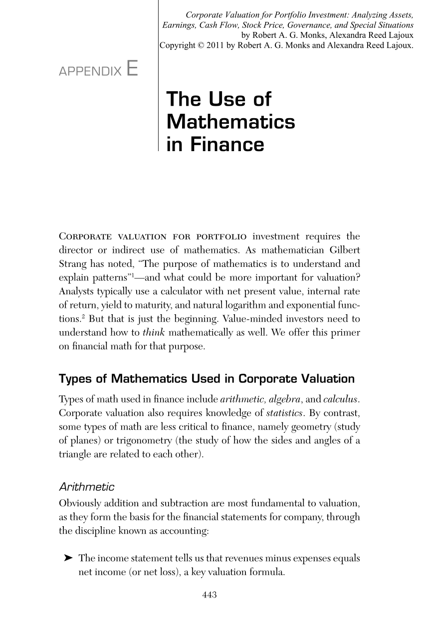 Pdf Appendix E The Use Of Mathematics In Finance