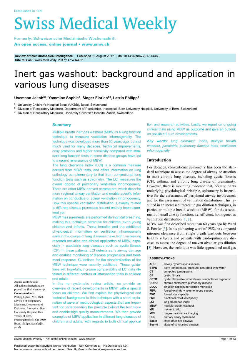 (PDF) Inert gas washout: background and application in various lung diseases