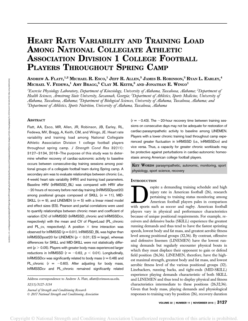 PDF Heart Rate Variability and Training Load Among National  