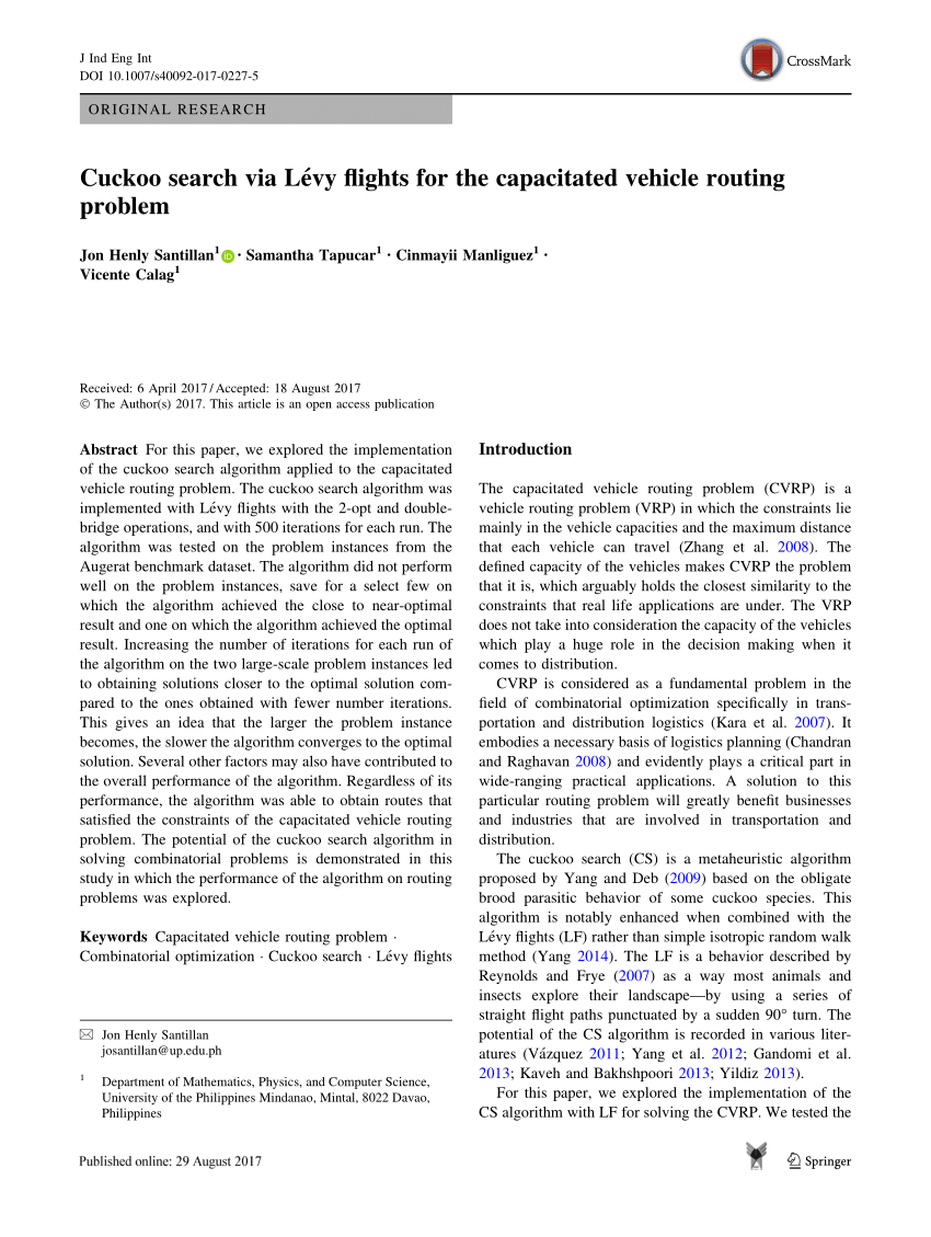 (PDF) Cuckoo search via Lévy flights for the capacitated vehicle