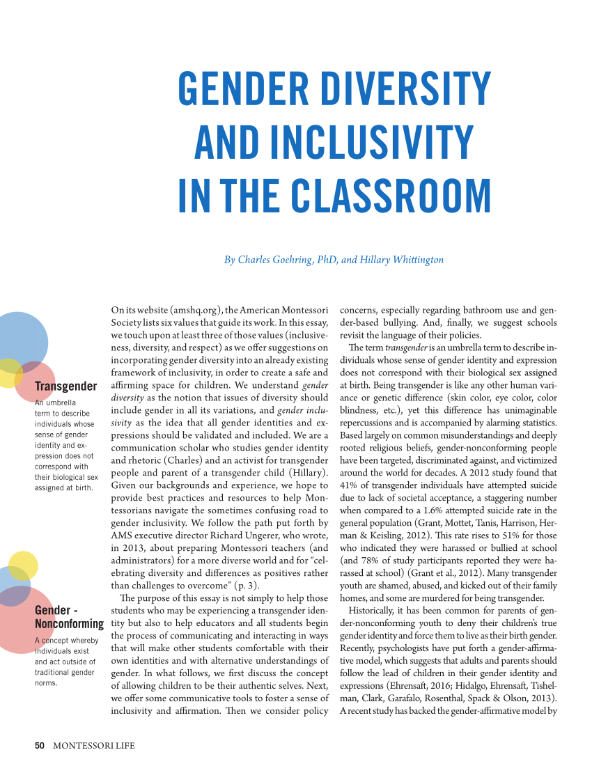 Pdf Gender Diversity And Inclusivity In The Classroom 