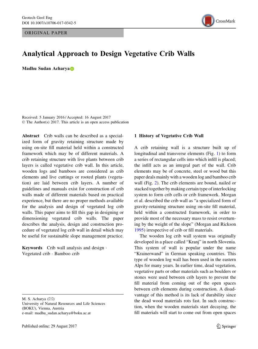 Pdf Analytical Approach To Design Vegetative Crib Walls