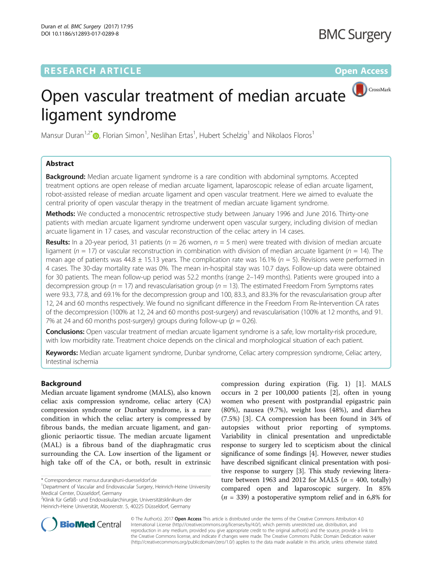 PDF) Open vascular treatment of median arcuate ligament syndrome
