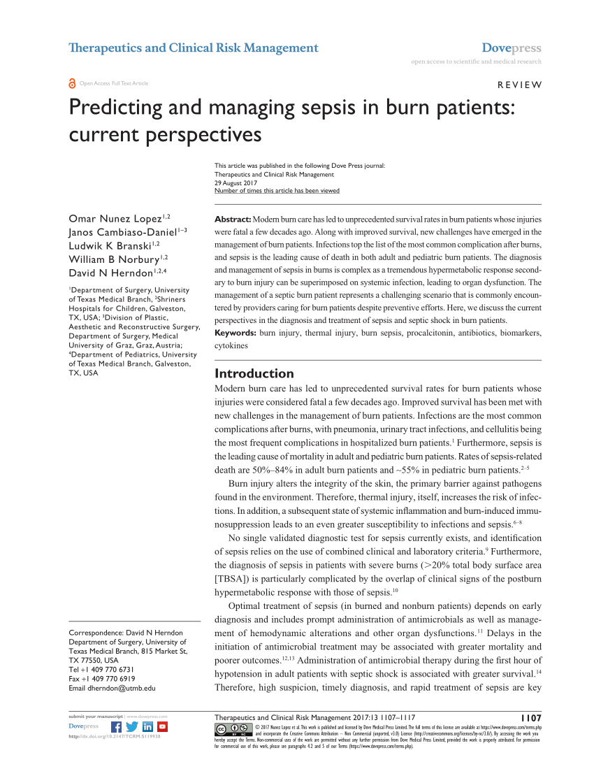 PDF) Sepsis in Burns—Lessons Learnt from Developments in the Management of  Septic Shock