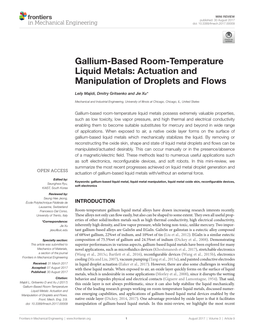 Pdf Gallium Based Room Temperature Liquid Metals Actuation