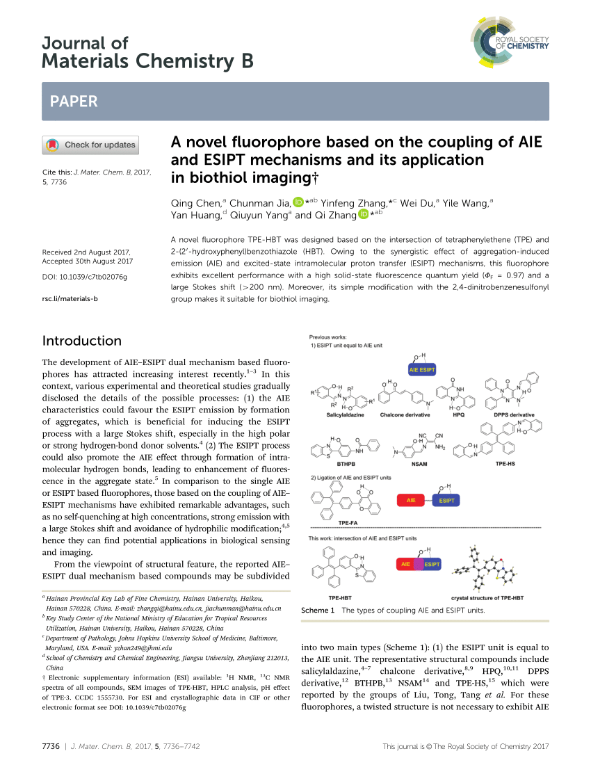 (PDF) A novel fluorophore based on the coupling of AIE and ESIPT
