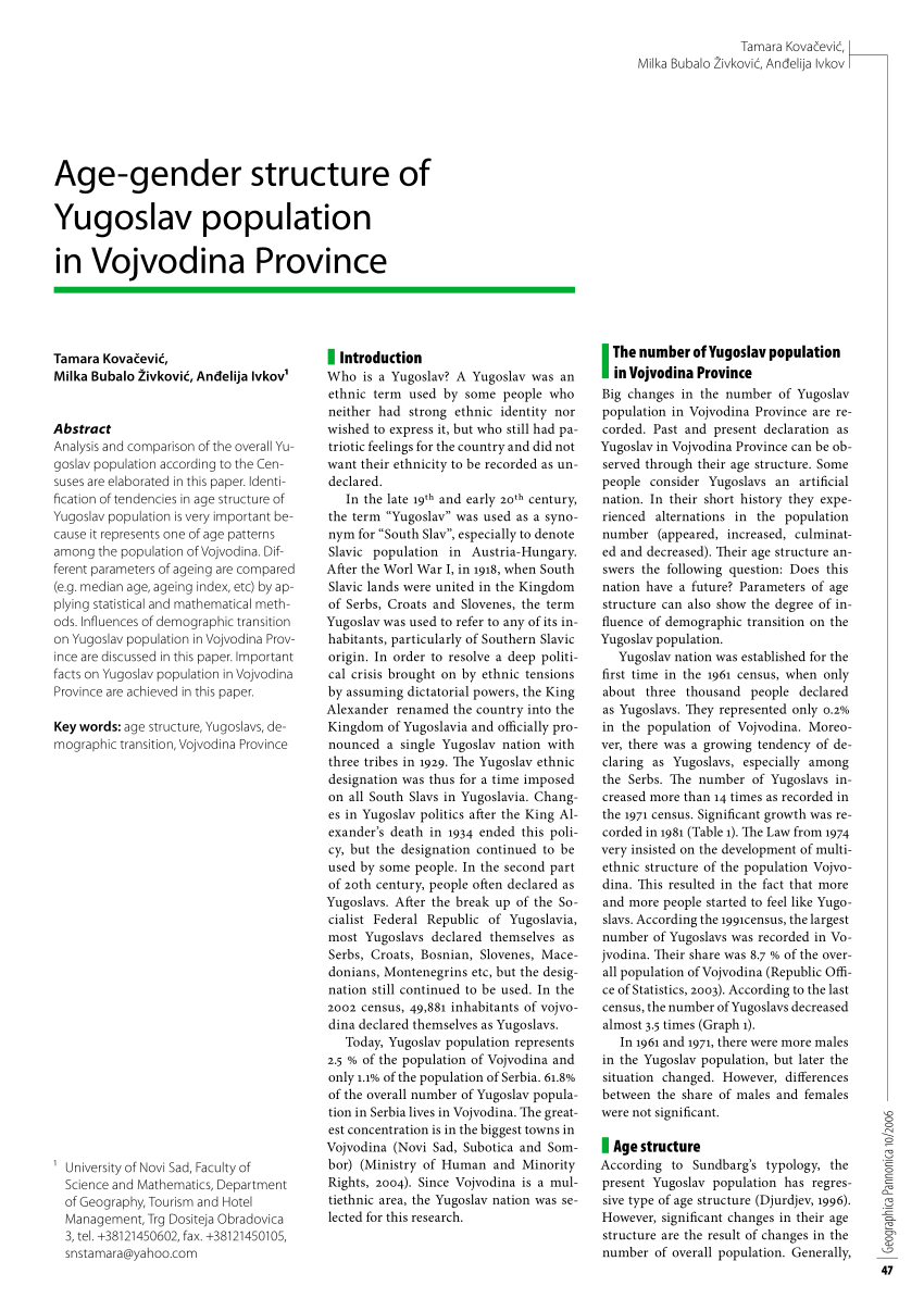 Pdf Age Gender Structure Of Yugoslav Population In Vojvodina Province 4599