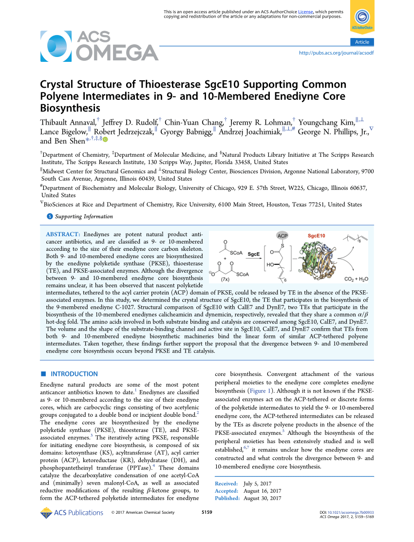 PDF) Crystal Structure of Thioesterase SgcE10 Supporting Common 