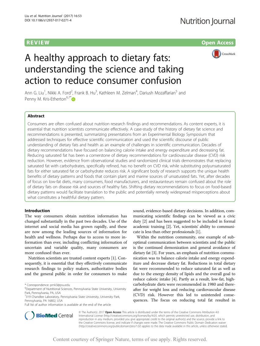 PDF) A healthy approach to dietary fats: Understanding the science