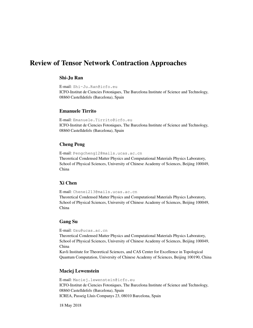 PDF) Review of Tensor Network Contraction Approaches