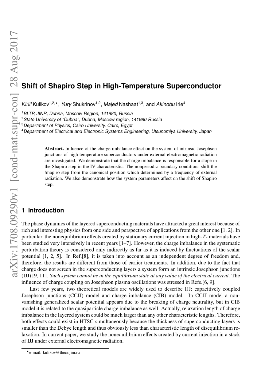 Pdf Shift Of Shapiro Step In High Temperature Superconductor