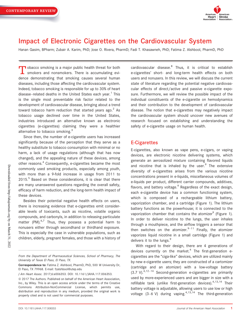 PDF Impact of Electronic Cigarettes on the Cardiovascular System