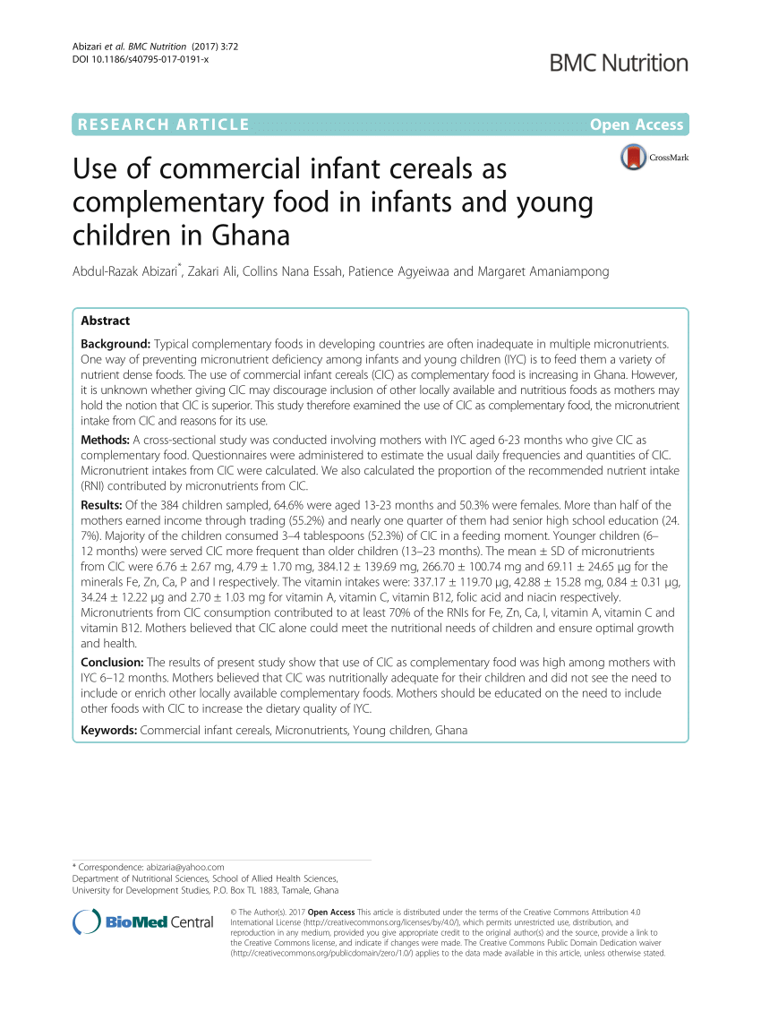 PDF) Use of commercial infant cereals as complementary food in infants and young children in Ghana picture