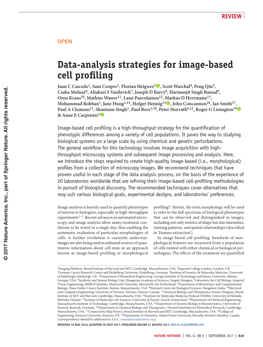 Pdf Data Analysis Strategies For Image Based Cell Profiling