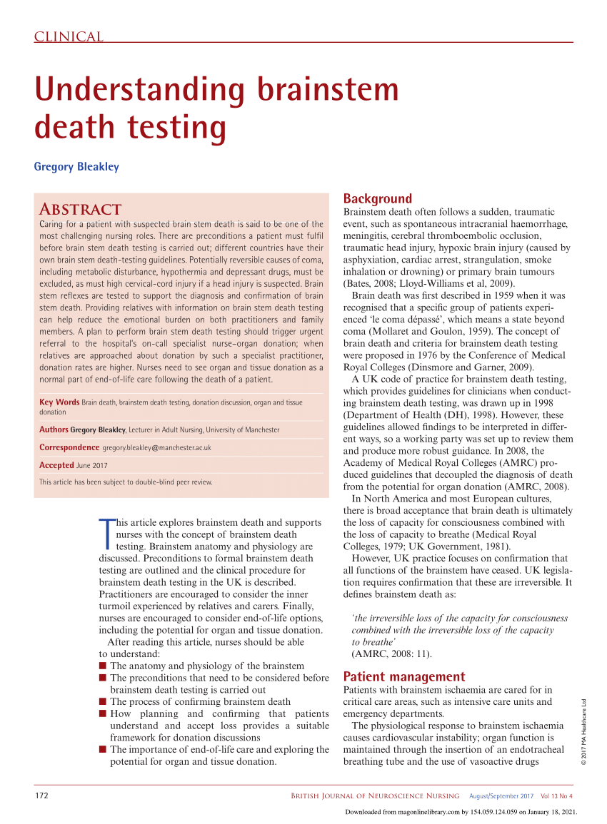 (PDF) Understanding brainstem death testing