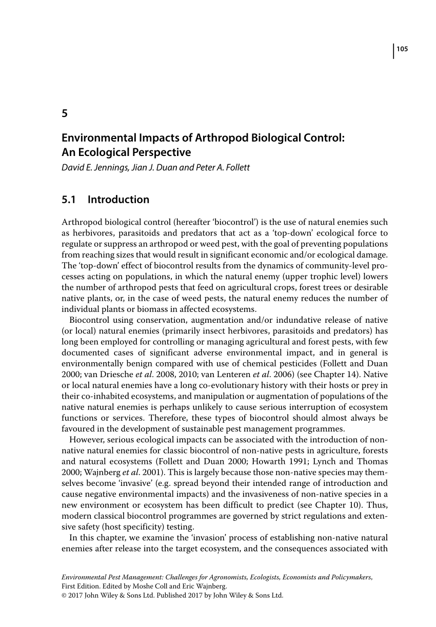 Pdf Environmental Impacts Of Arthropod Biological Control