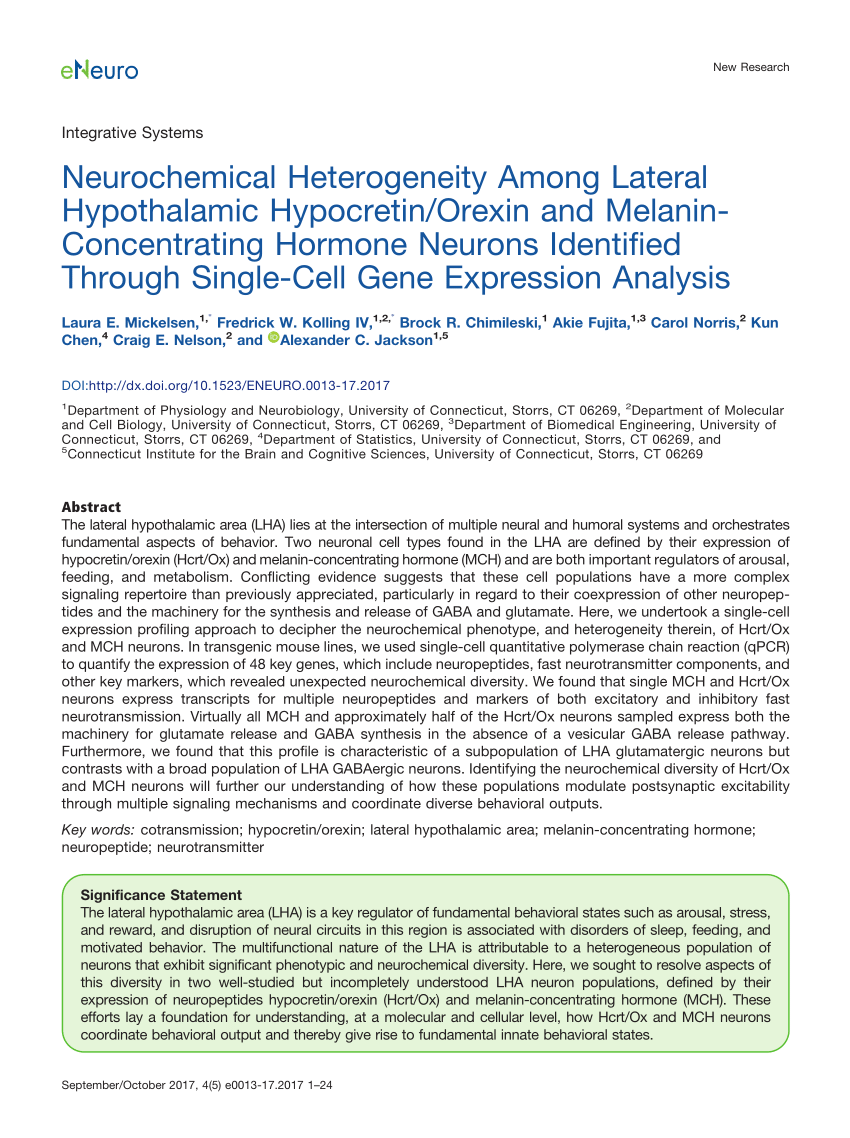 PDF) Neurochemical Heterogeneity Among Lateral Hypothalamic ...