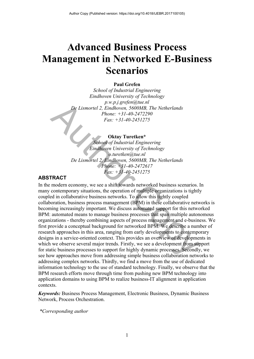 Pdf Advanced Business Process Management In Networked E Business Scenarios