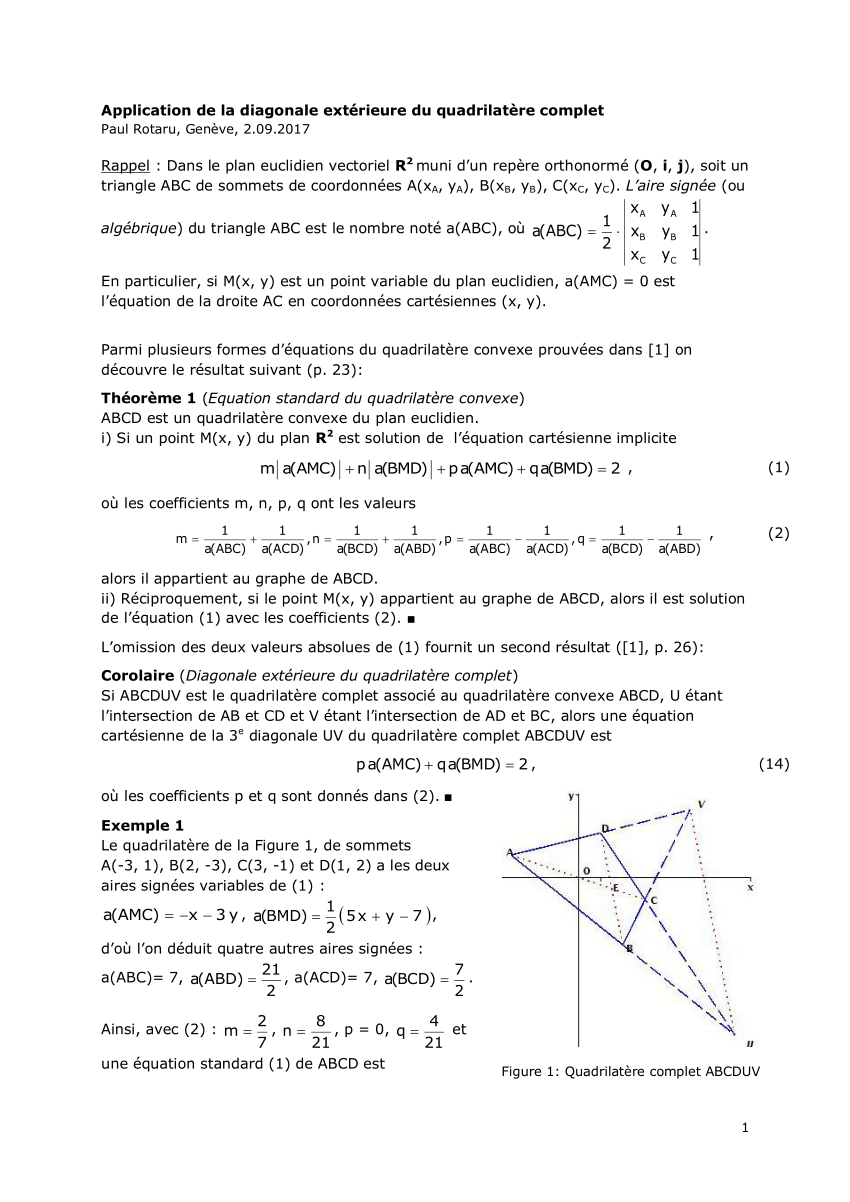 Pdf Application De La Diagonale Exterieure Du Quadrilatere Complet