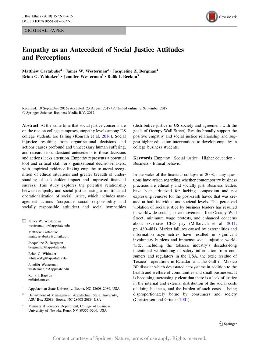 Empathy As An Antecedent Of Social Justice Attitudes And Perceptions Request Pdf