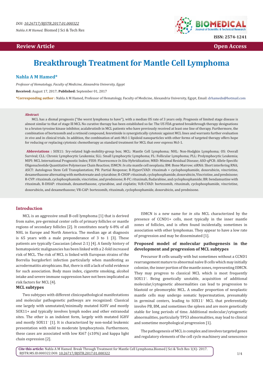 (PDF) Breakthrough Treatment for Mantle Cell Lymphoma