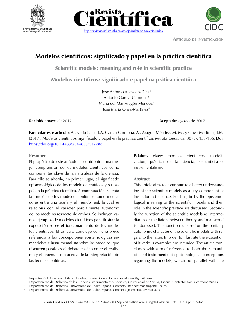 PDF) Modelos científicos: significado y papel en la práctica científica