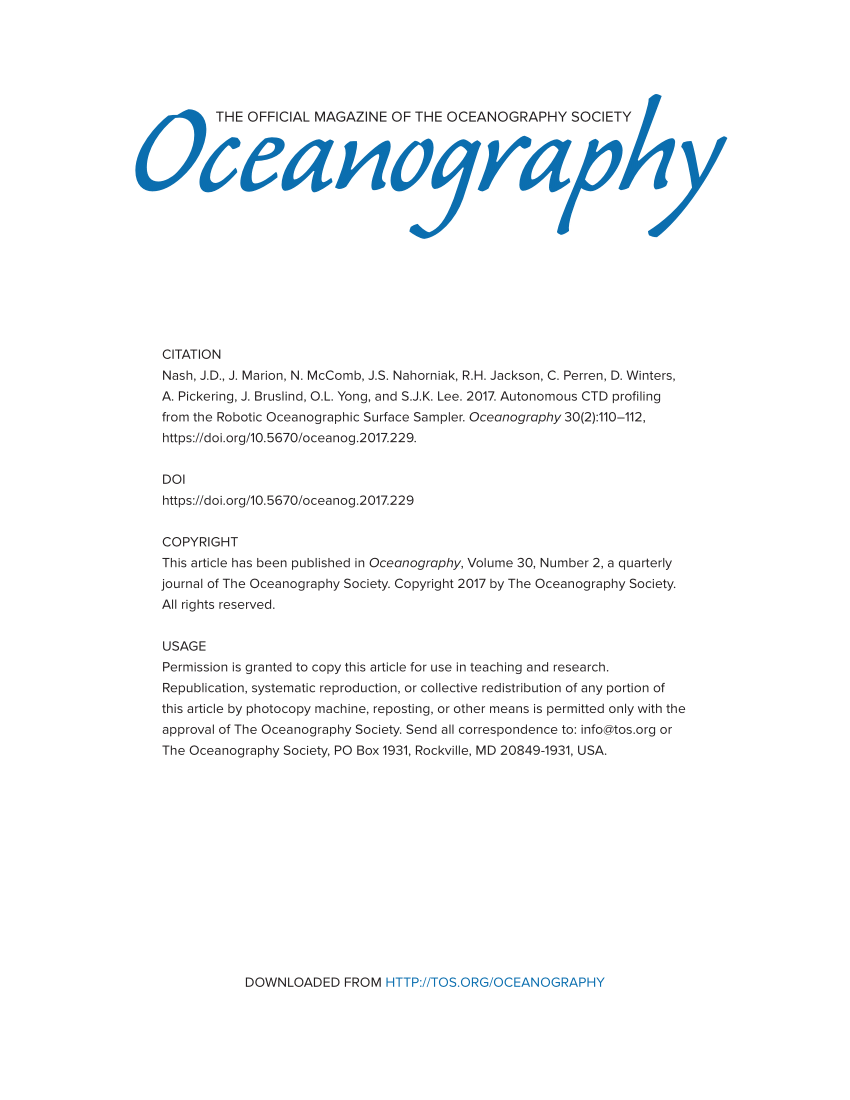 PDF) Autonomous CTD Profiling from the Robotic Oceanographic