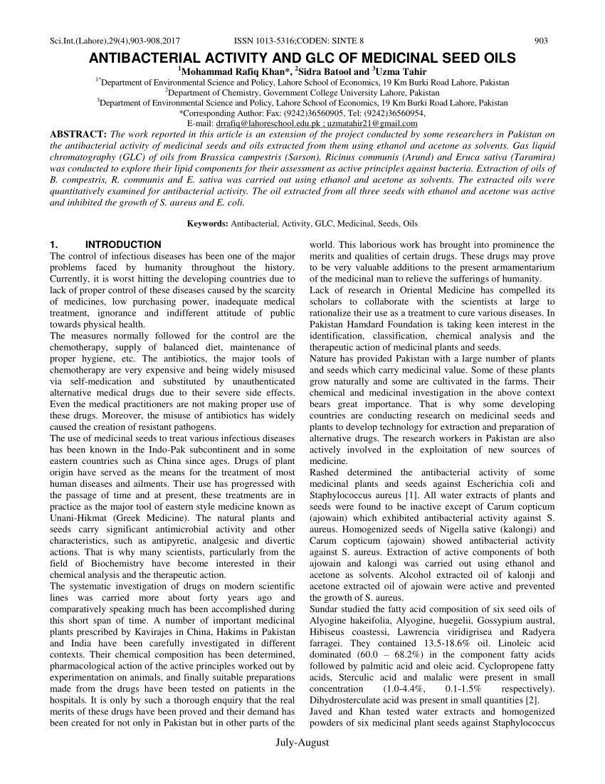 Pdf Antibacterial Activity And Glc Of Medicinal Seed Oils