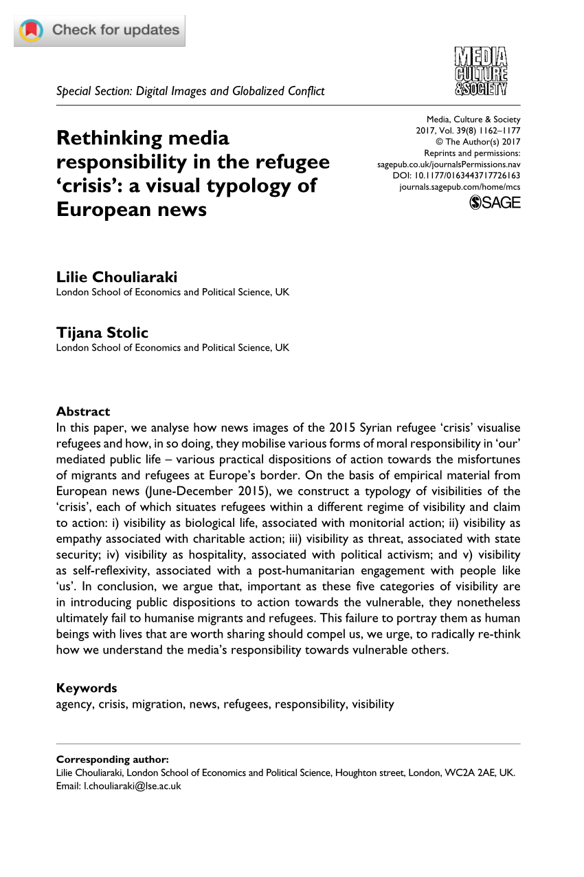 Pdf) Rethinking Media Responsibility In The Refugee 'Crisis': A Visual  Typology Of European News