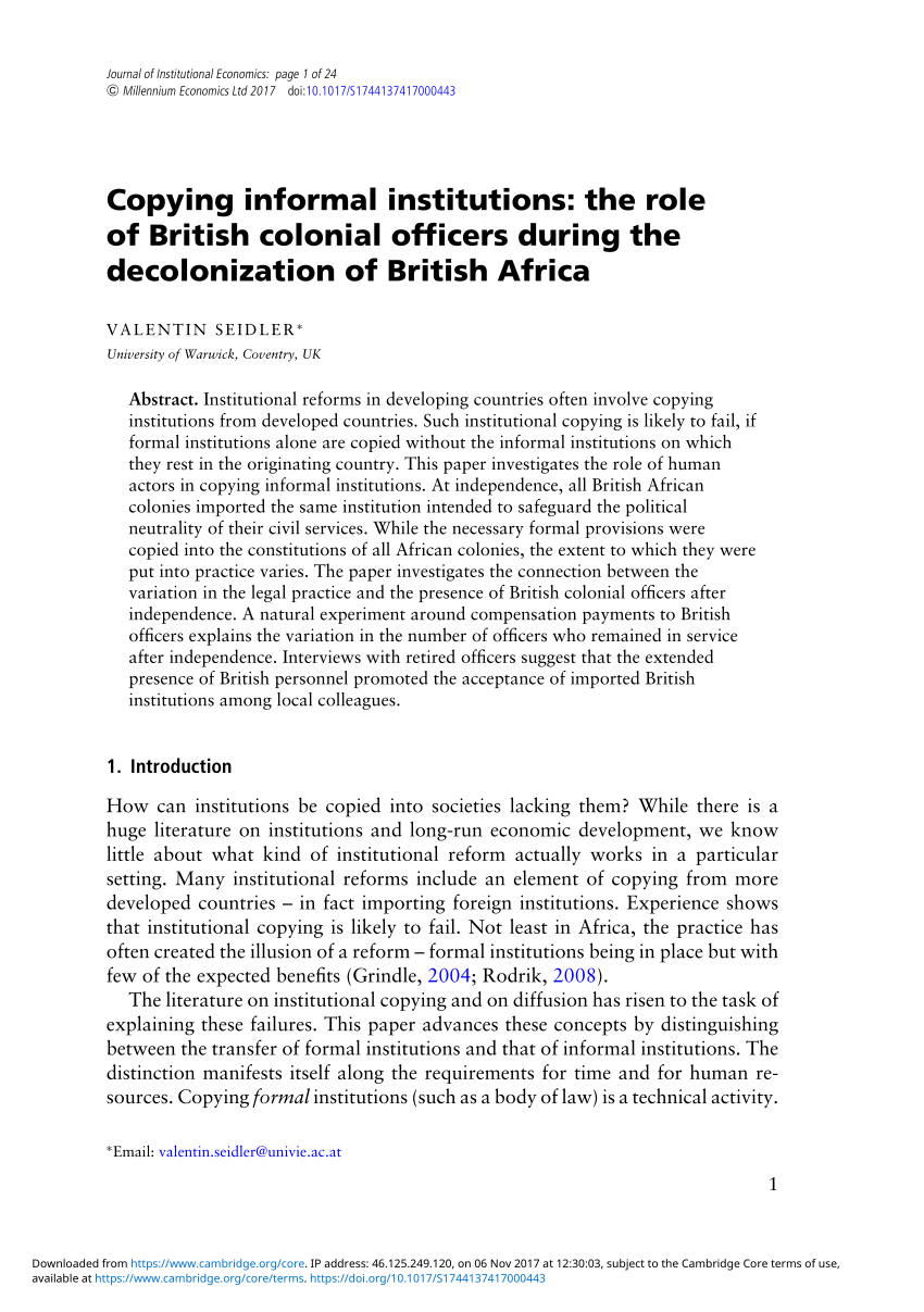 (PDF) Copying informal institutions: The role of British colonial ...
