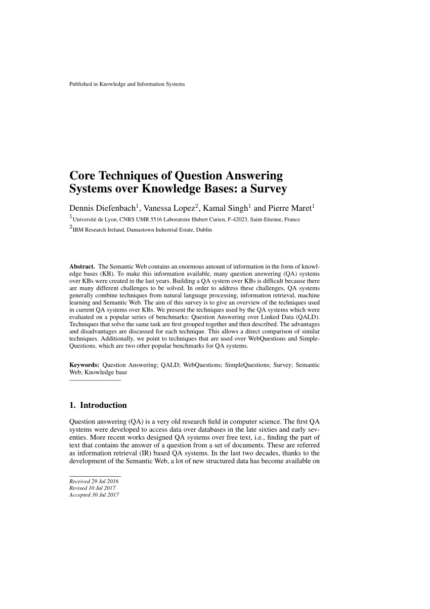 Pdf Core Technique Of Question Answering System Over Knowledge Base A Survey Paraphrase Driven Learning For Open 