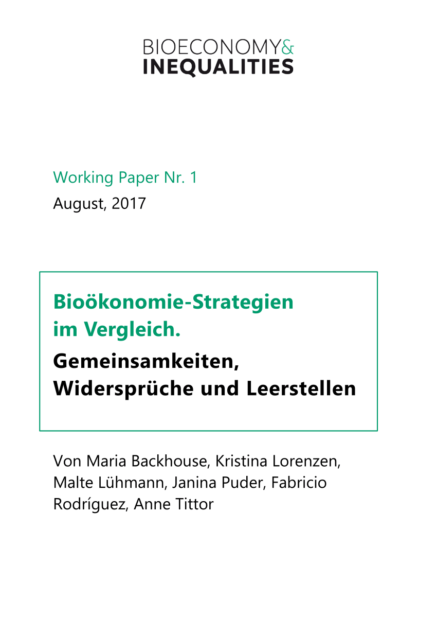 PDF Bioökonomie Strategien im Vergleich Gemeinsamkeiten Widersprüche und Leerstellen