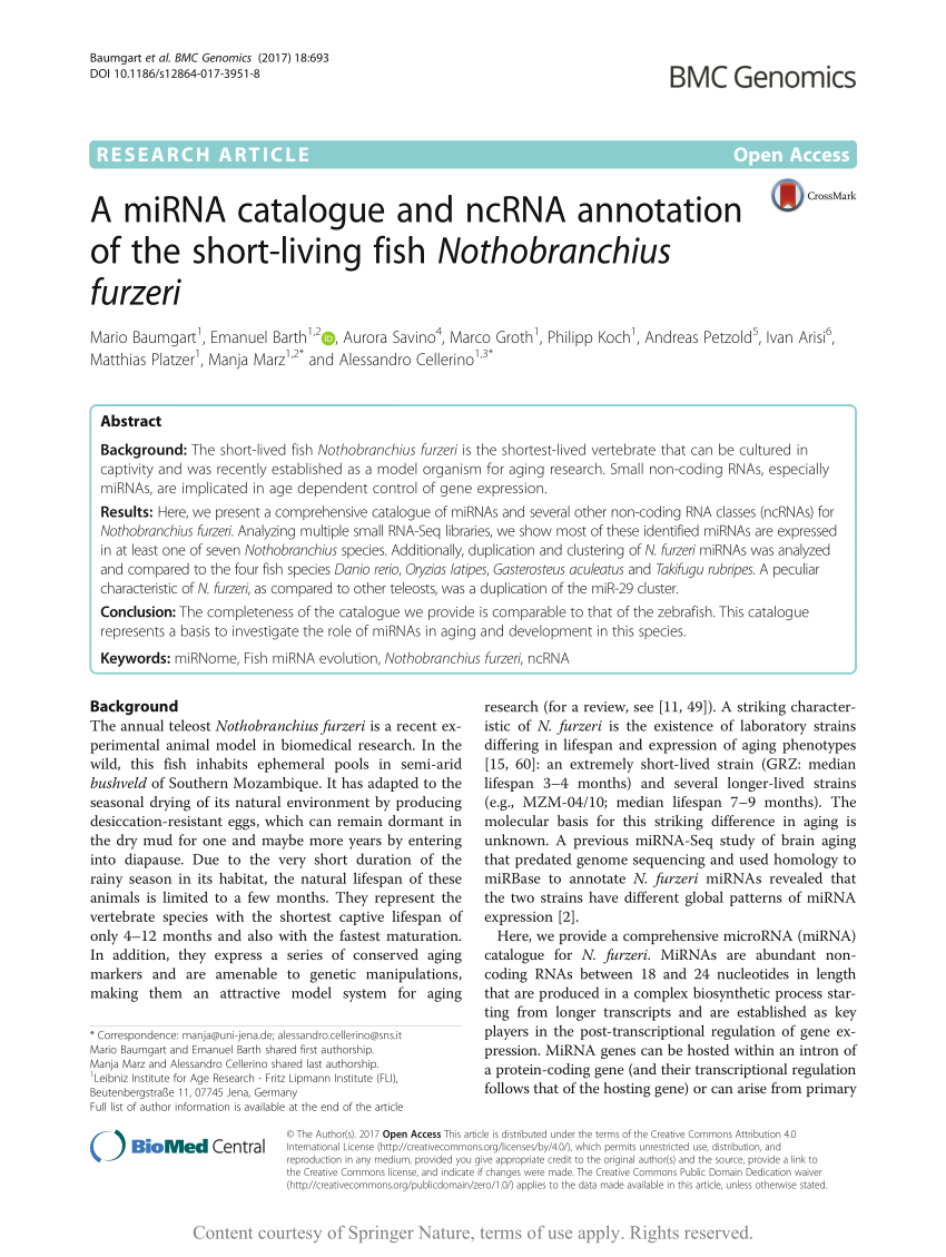 (PDF) A miRNA catalogue and ncRNA annotation of the short-living ...