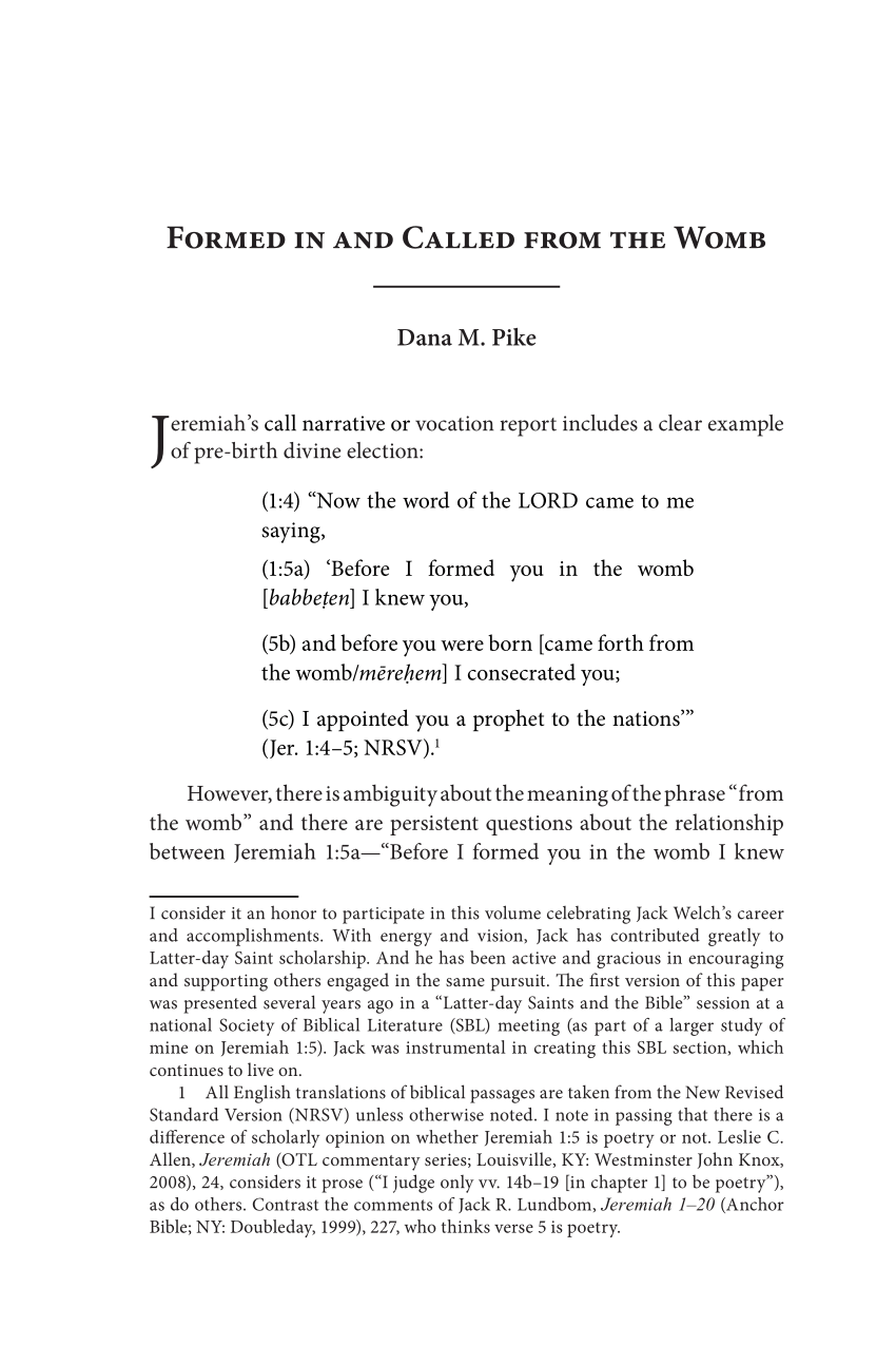 Pdf) Formed In And Called From The Womb