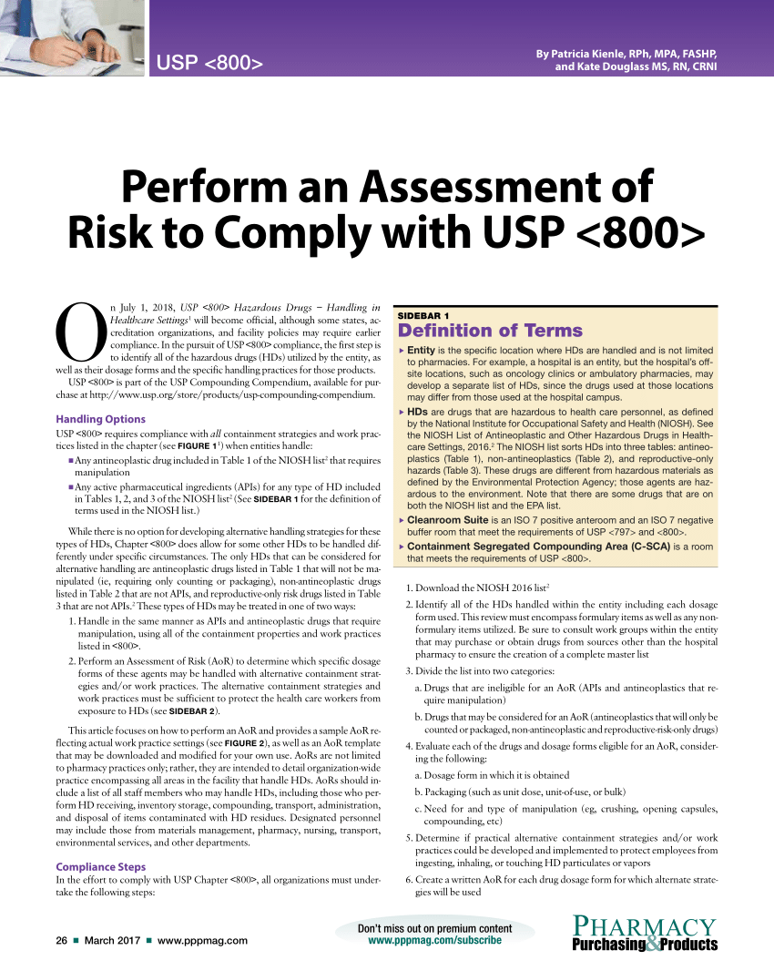 Assessment Of Risk Usp 800 Template Master of Documents