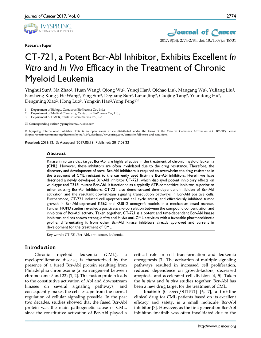 (PDF) CT-721, a Potent Bcr-Abl Inhibitor, Exhibits 
