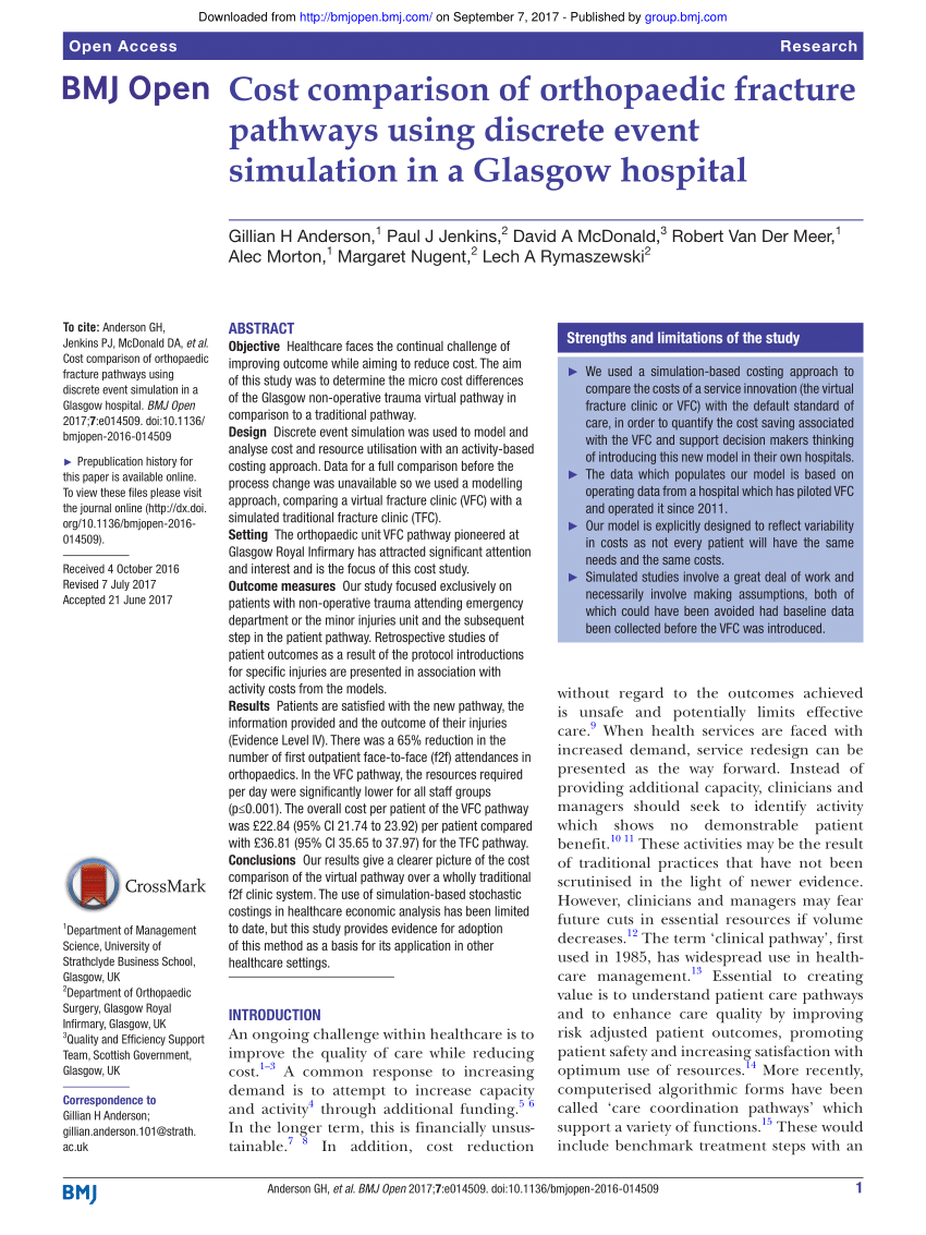 Pdf Cost Comparison Of Orthopaedic Fracture Pathways Using